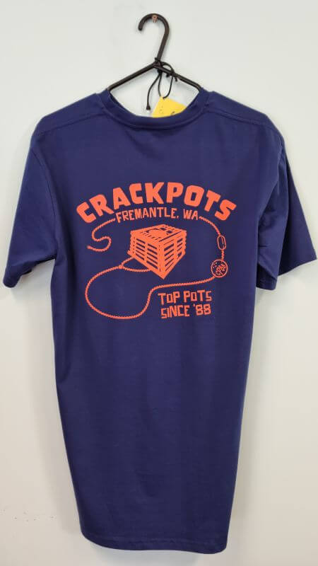 Crackpots TShirt Large in dark blue featuring unique graphic design from Perth, super comfortable 100% cotton.