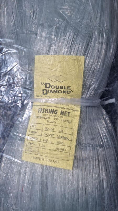 MONO NET L14 5-1/2" 20MD 100M fishing net label showing mesh size and specifications.