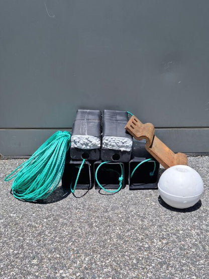 OCTOPUS SHELTER POT 5 PACK components including ballast plates, rope, and floats.