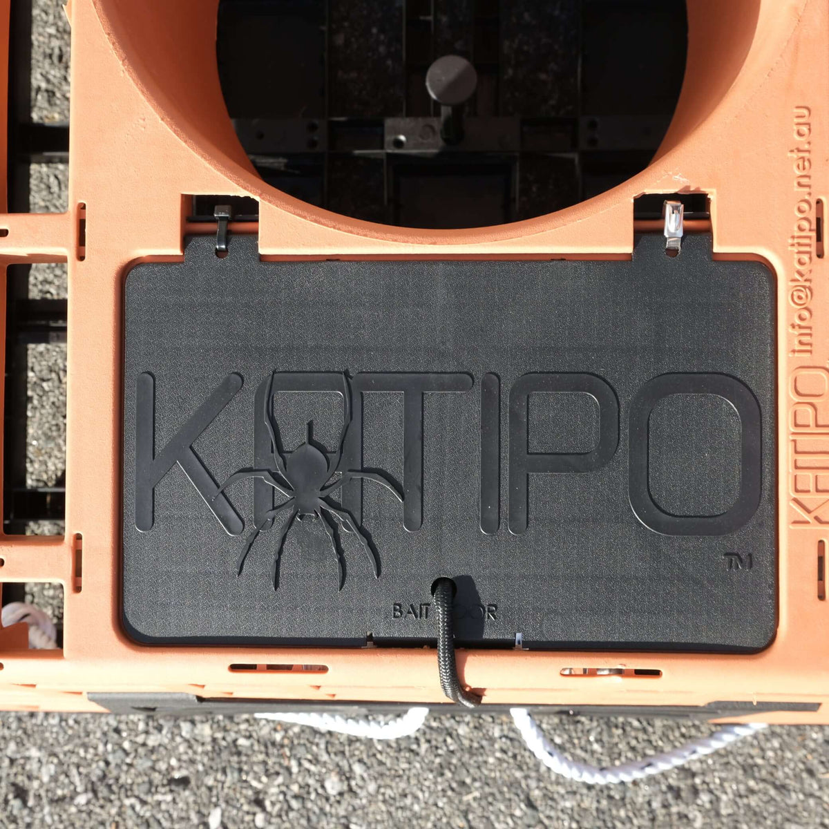 KATIPO POT ASSEMBLED bait door on Katipo cray pot, showcasing rust-free construction and lightweight design.