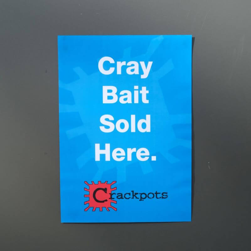 Cray Bait Hoki Heads 5kg Box sign for bait sales at Crackpots.