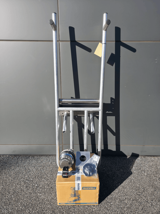 TIPPER + ANCHORMAX WINCH PACK featuring aluminum pot tipper and 12V Maxwell winch for easy craypot handling.
