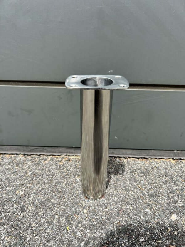 316 highly polished stainless steel VERTICAL ROD HOLDER with flush mount design for fishing rods.
