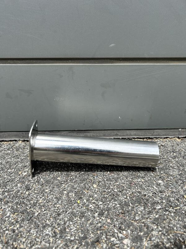 316 polished stainless steel vertical rod holder with a flush mount design for fishing accessories.