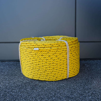 ROPE PE 11MM X 220M YELLOW/BLK storage basket made of durable yellow PE rope.