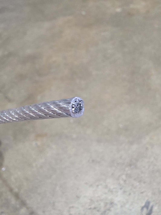 Close-up of WIRE CABLE PVC COATED CLEAR xM showing the high tensile wire and PVC coating for durability.