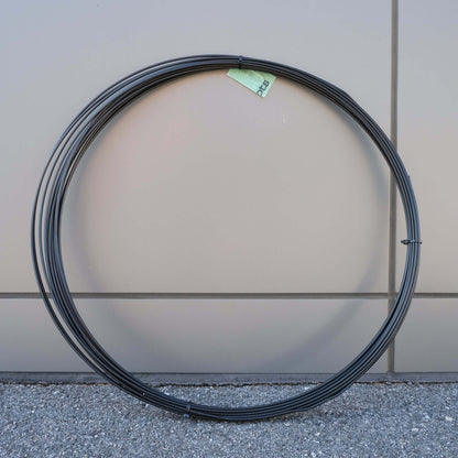 WIRE PVC COATED 3.15MM X M BLK - Black PVC coated wire in a circular shape for connecting nets and shade cloth.